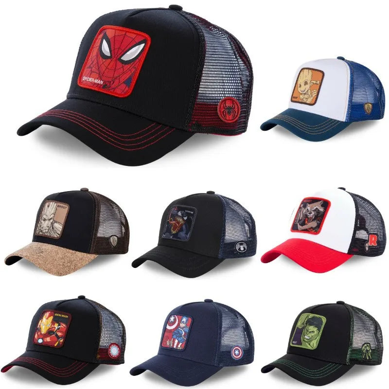High Quality Marvel All Styles Anime Cartoon Snapback Cotton Baseball Cap Men Women Hip Hop Dad Mesh Trucker Hat Dropshipping